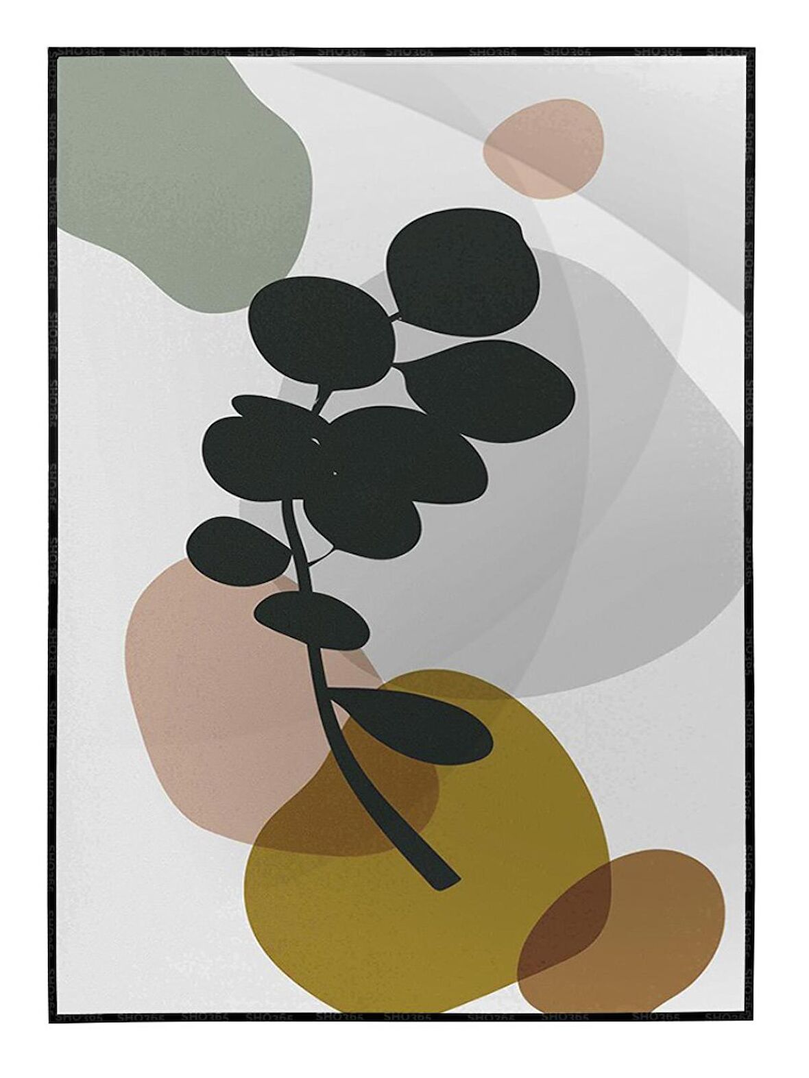 Shop365 Yapraklar ve Şekiller Karışık Renkler Modern Tablo Çerçeveli P-001018