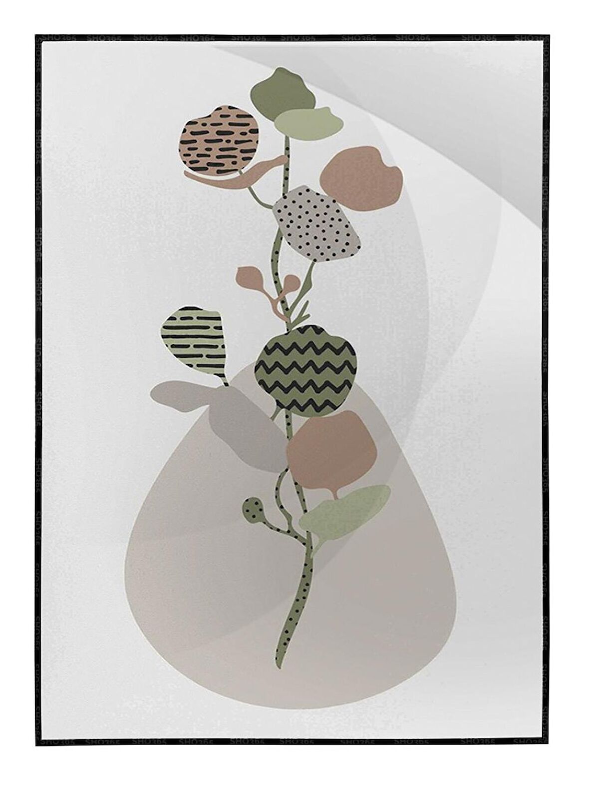 Shop365 Yapraklar ve Şekiller Karışık Renkler Modern Tablo Çerçeveli P-001057