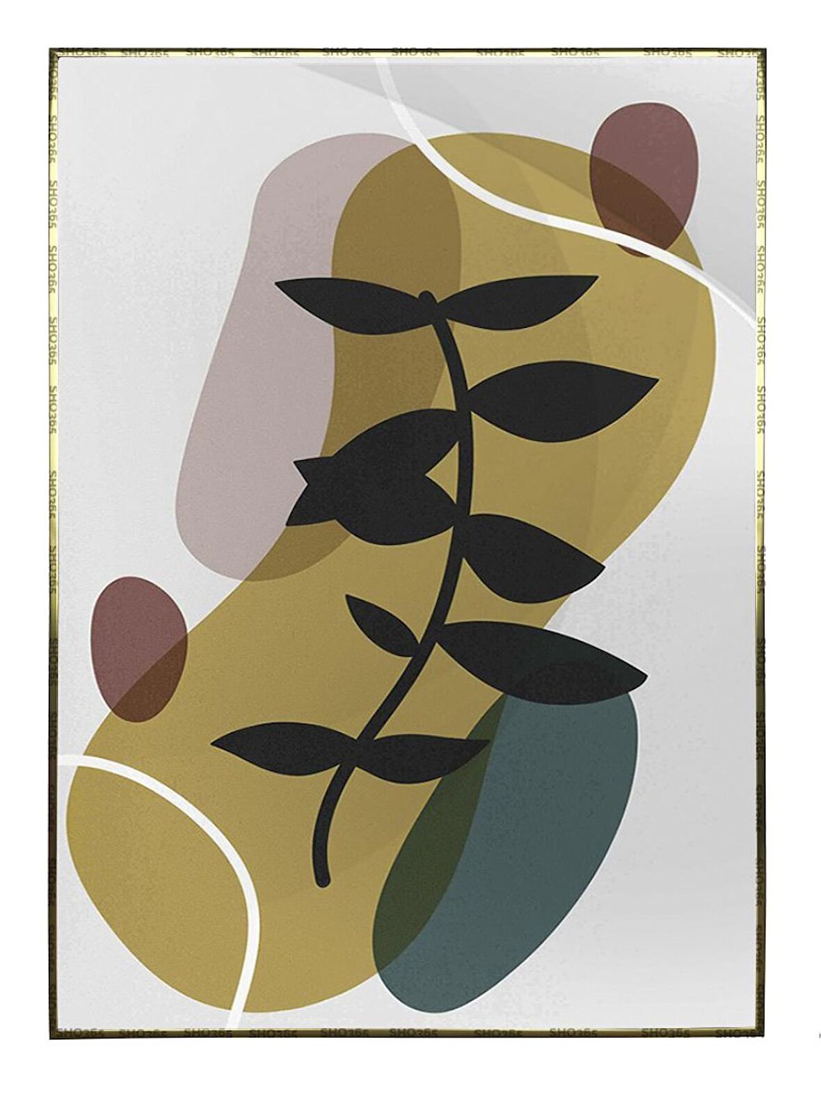 Shop365 Yapraklar ve Şekiller Modern Tablo Çerçeveli P-001085