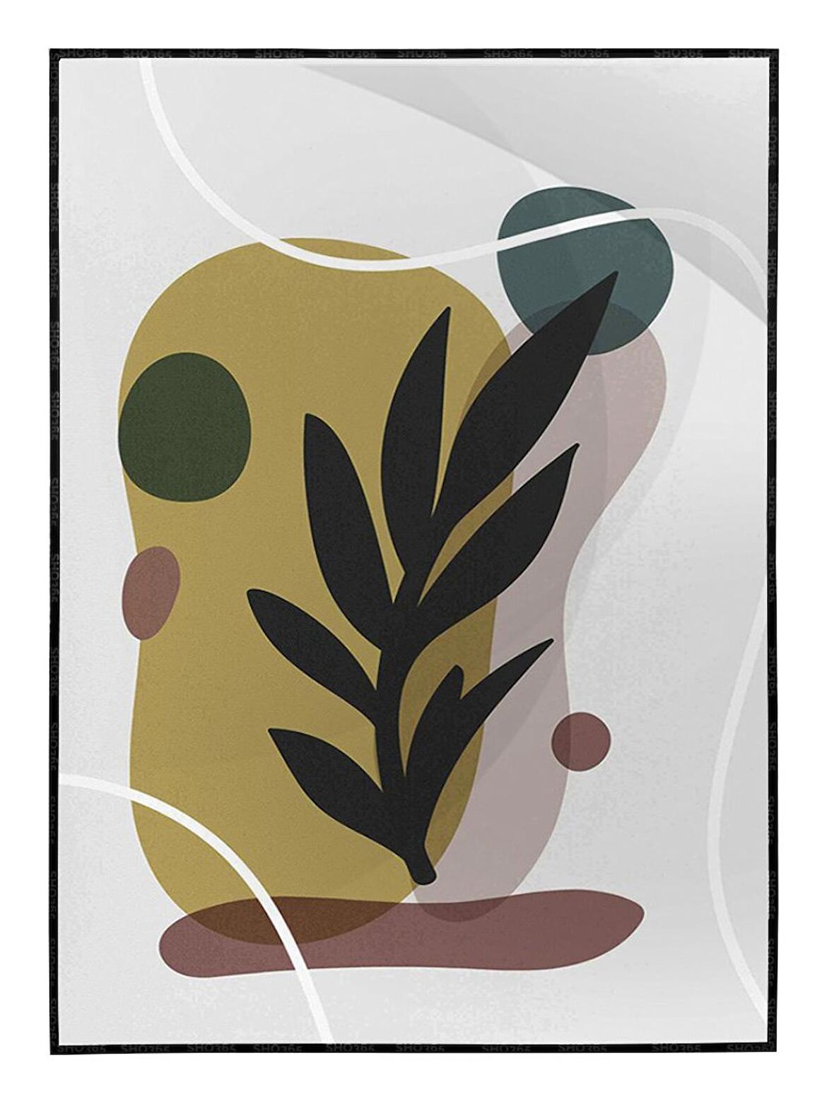 Shop365 Yapraklar ve Şekiller Modern Tablo Çerçeveli P-001086