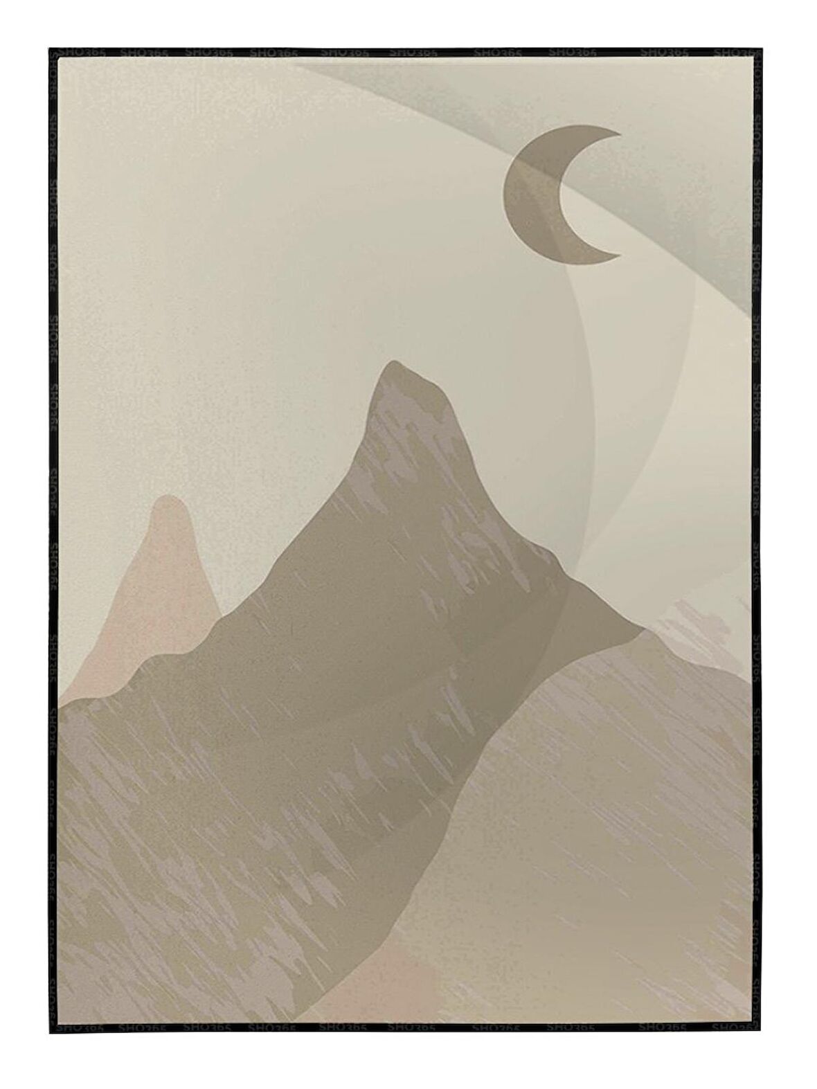 Shop365 Dağ Ay Gökyüzü Manzara Sulu Boya Efektli Tablo Çerçeveli P-001147