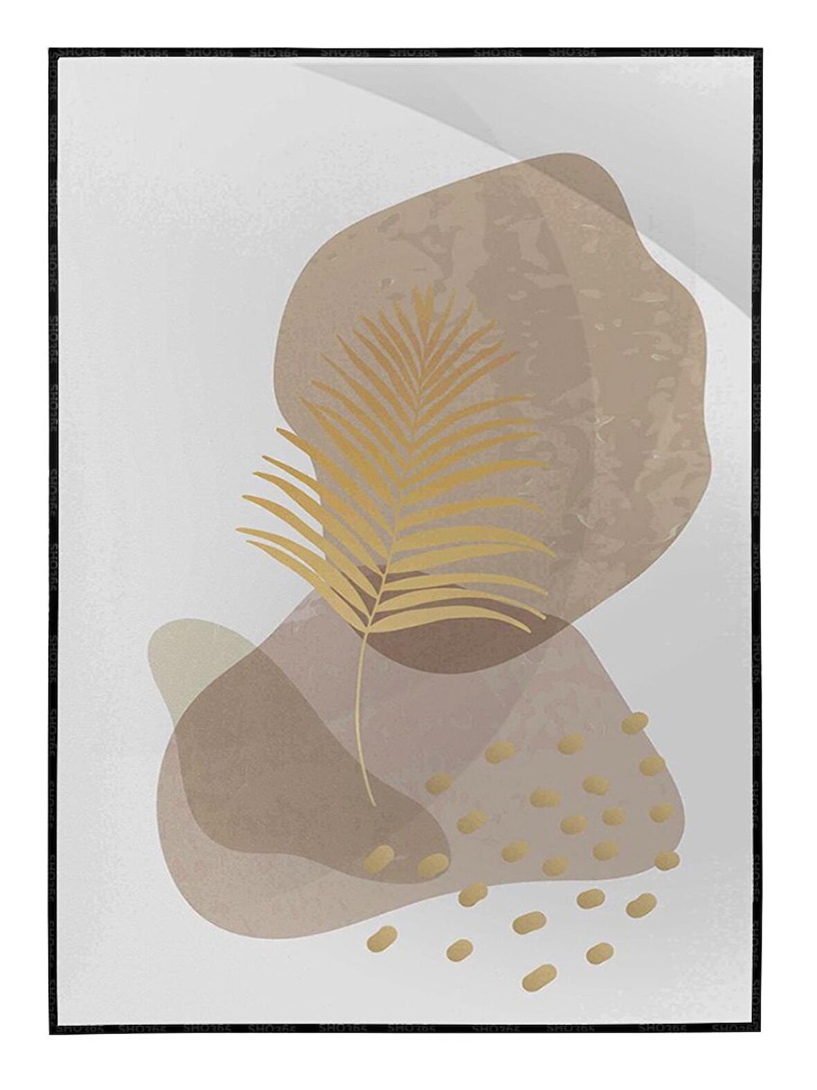 Shop365 Altın Gold Renkli Yapraklar ve Şekiller Modern Tablo Çerçeveli P-001177
