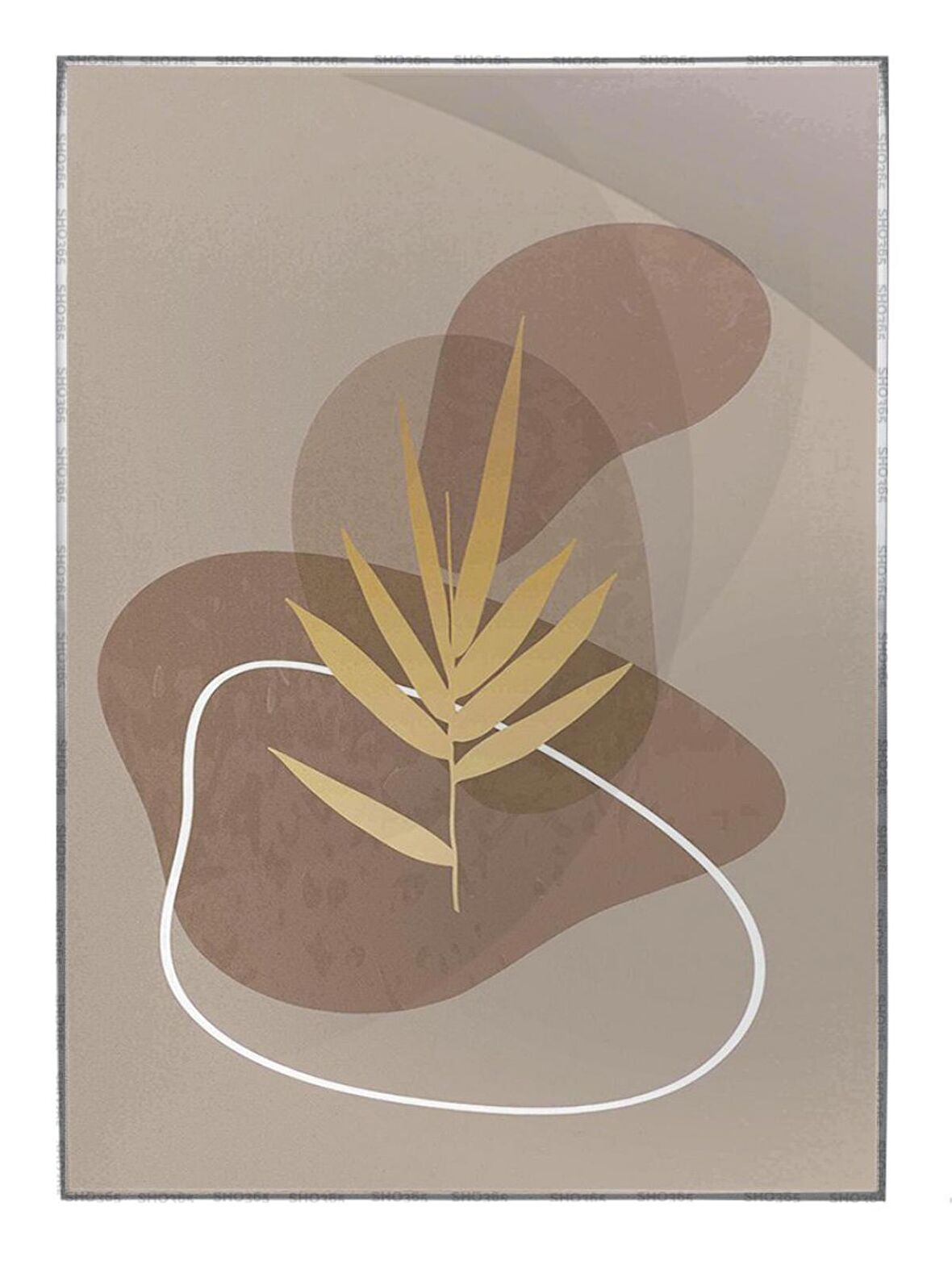 Shop365 Altın Gold Renkli Yapraklar ve Şekiller Modern Tablo Çerçeveli P-001180