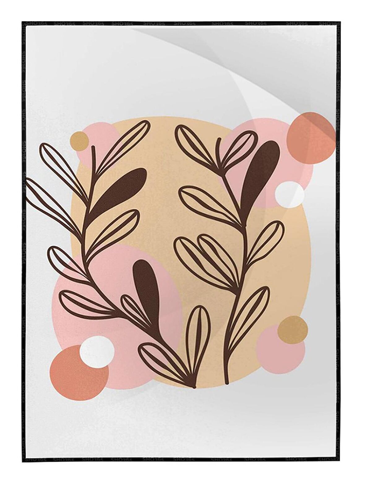 Shop365 Yapraklar ve Şekiller Modern Tablo Çerçeveli P-001540