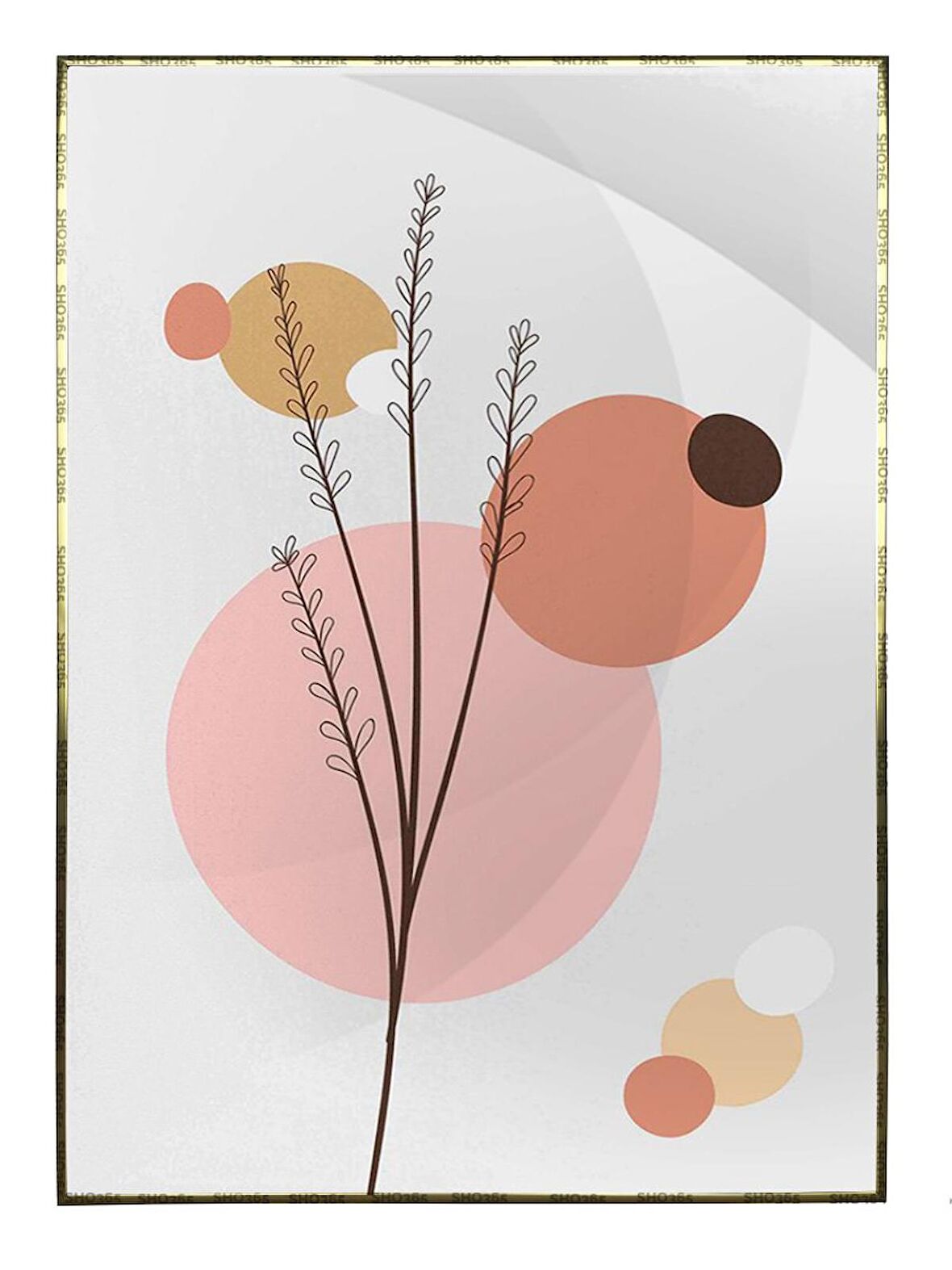 Shop365 Yapraklar ve Şekiller Modern Tablo Çerçeveli P-001542