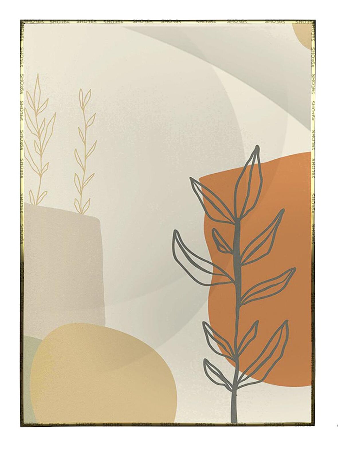 Shop365 Yapraklar ve Şekiller Modern Tablo Çerçeveli P-001554