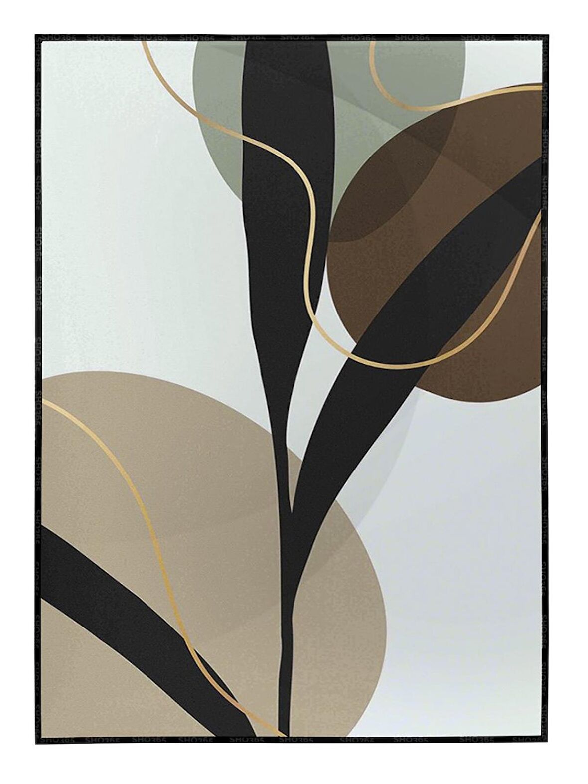 Shop365 Yapraklar ve Şekiller Modern Tablo Çerçeveli P-001568