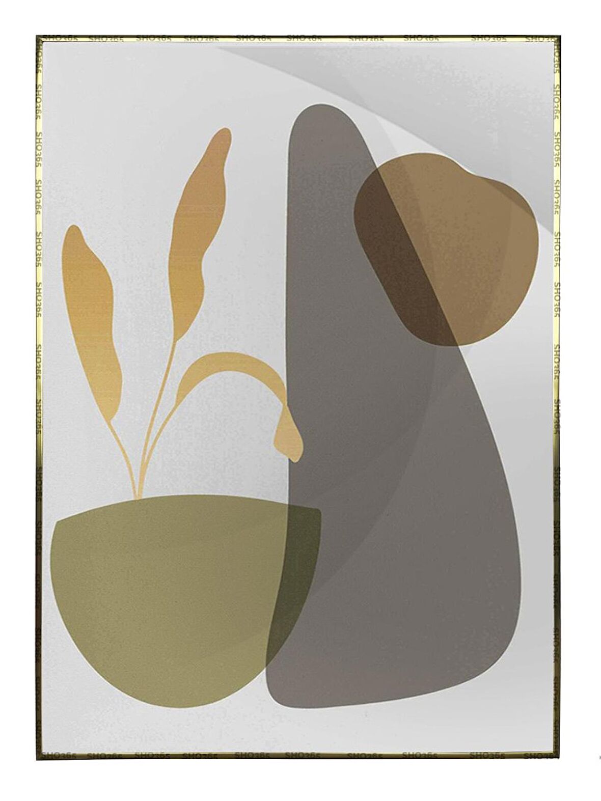 Shop365 Saksıda Çiçek ve Şekiller Karışık Renkler Modern Tablo Çerçeveli P-001605