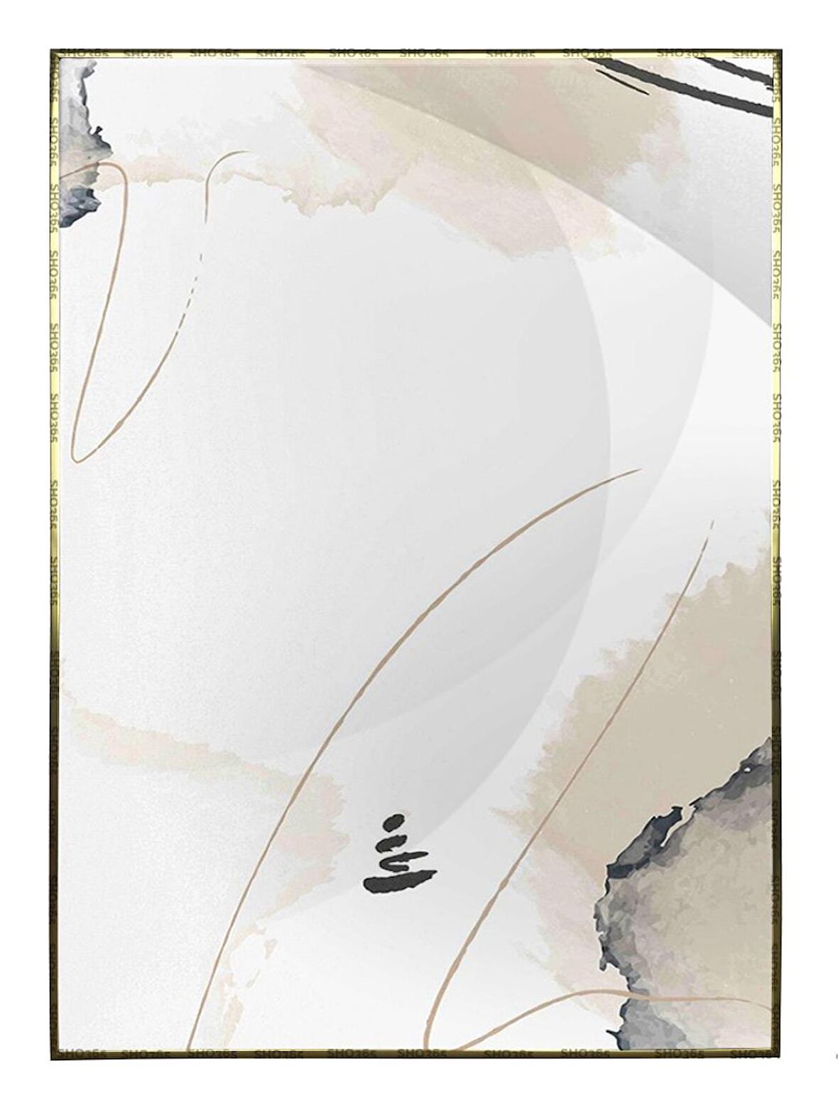 Shop365 Şekiller Sulu Boya Görünümlü Beyaz Gri Renkler Modern Tablo Çerçeveli P-001701