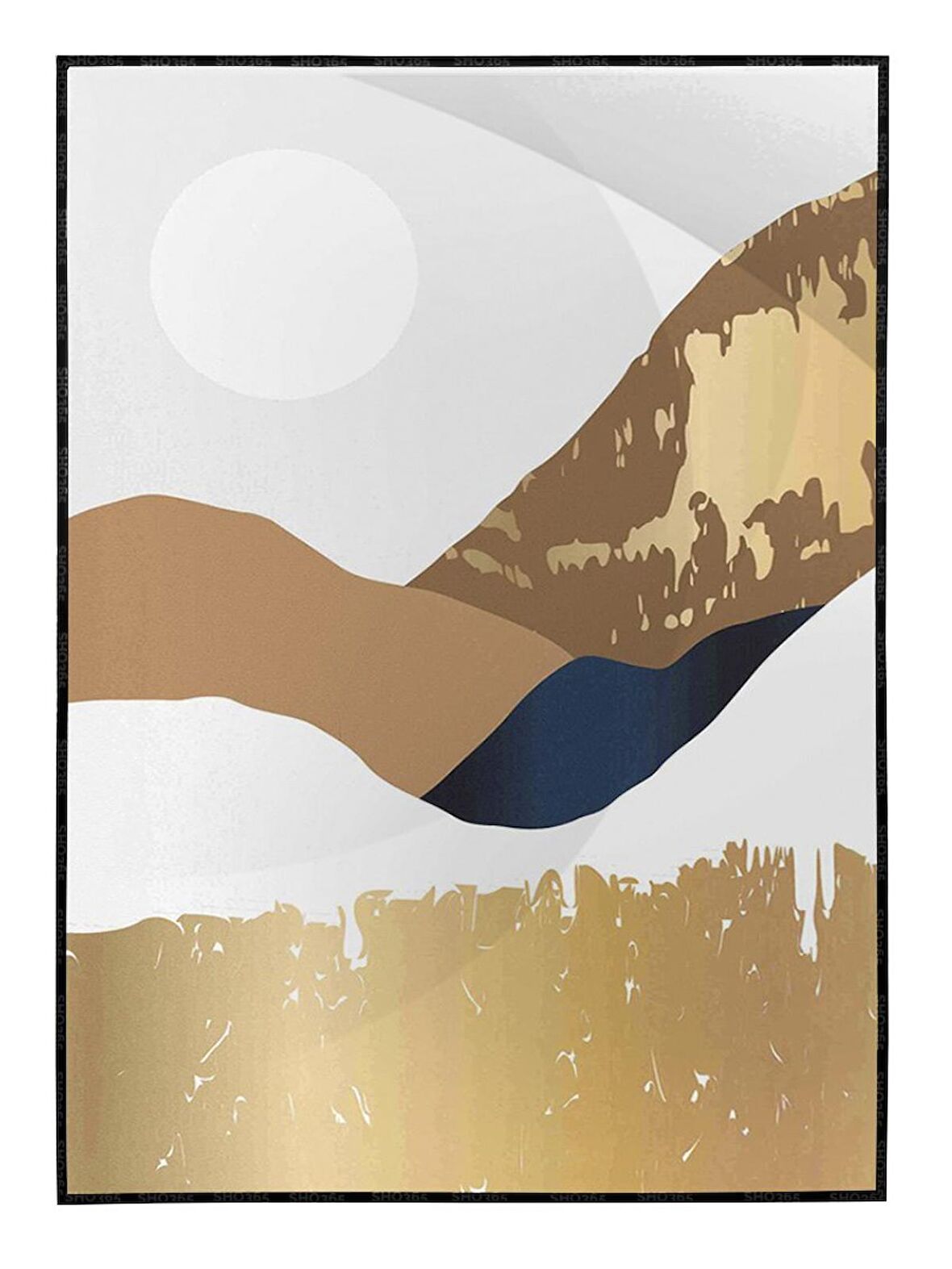 Shop365 Güneş Ay ve Dağlar Manzara Modern İllüstrasyon Dikey Tablo Çerçeveli P-001710