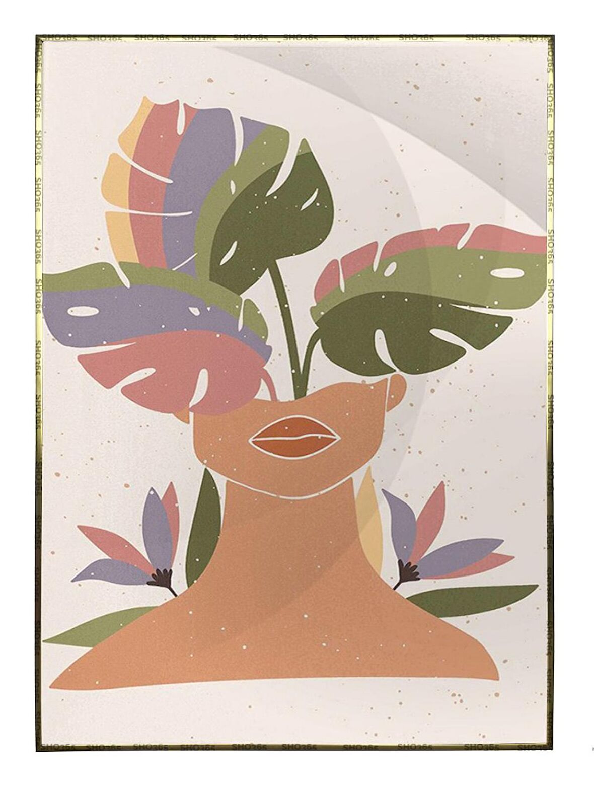 Shop365 Yapraklar ve Kadın Pastel Renkler Modern Tablo Çerçeveli P-001777