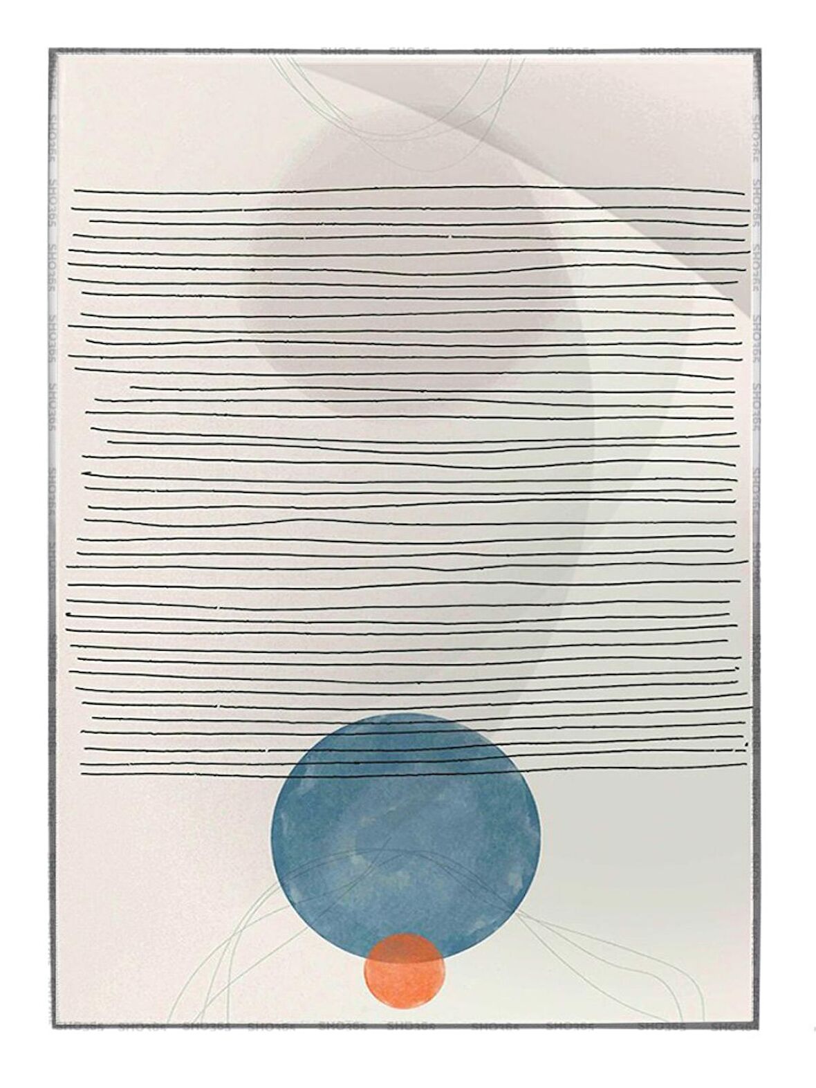 Shop365 Şekiller Krem Mavi Turuncu Renkler Modern Tablo Çerçeveli P-001817