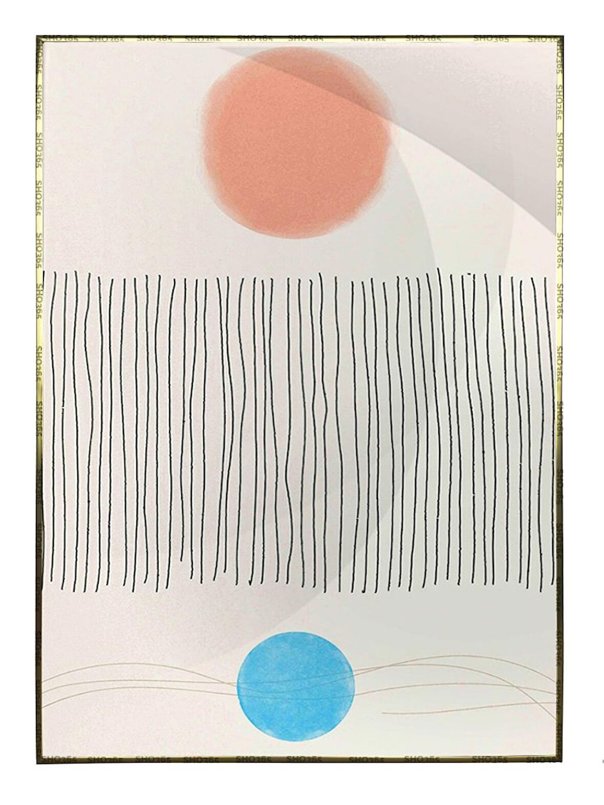 Shop365 Şekiller Krem Mavi Renkler Modern Tablo Çerçeveli P-001819