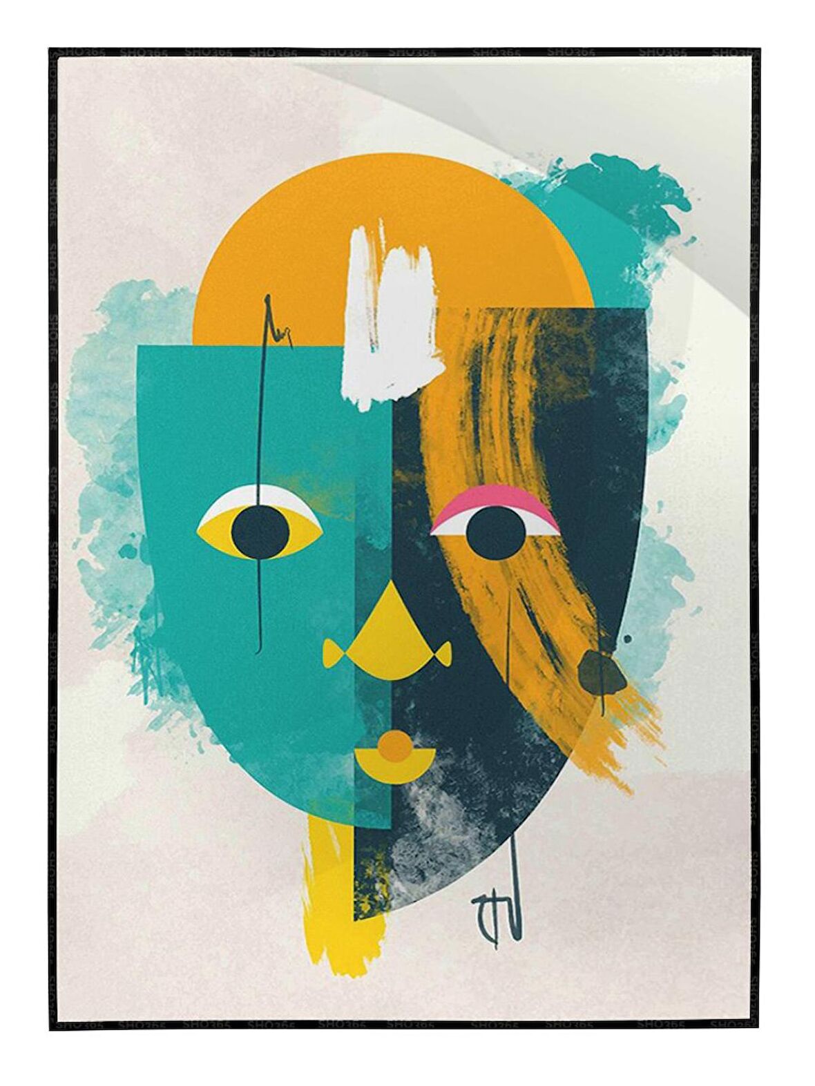 Shop365 Yüz Portre Şekillerle İllüstrasyon Tablo Çerçeveli P-001826