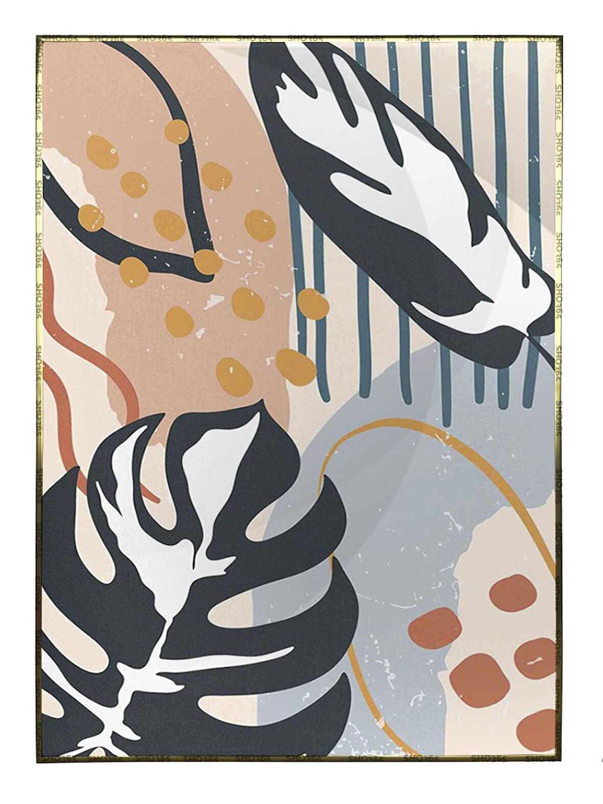 Shop365 Yapraklar veya Şekiller Pastel Renkler Modern Tablo Çerçeveli P-001847