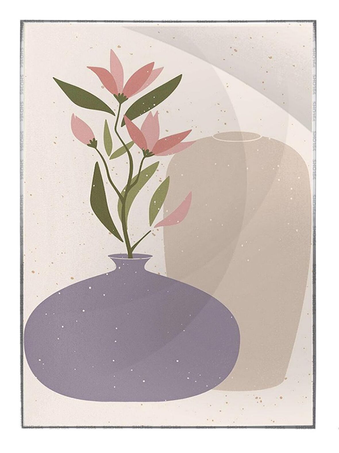 Shop365 Vazoda Yapraklar Pastel Renkler Modern Tablo Çerçeveli P-001869