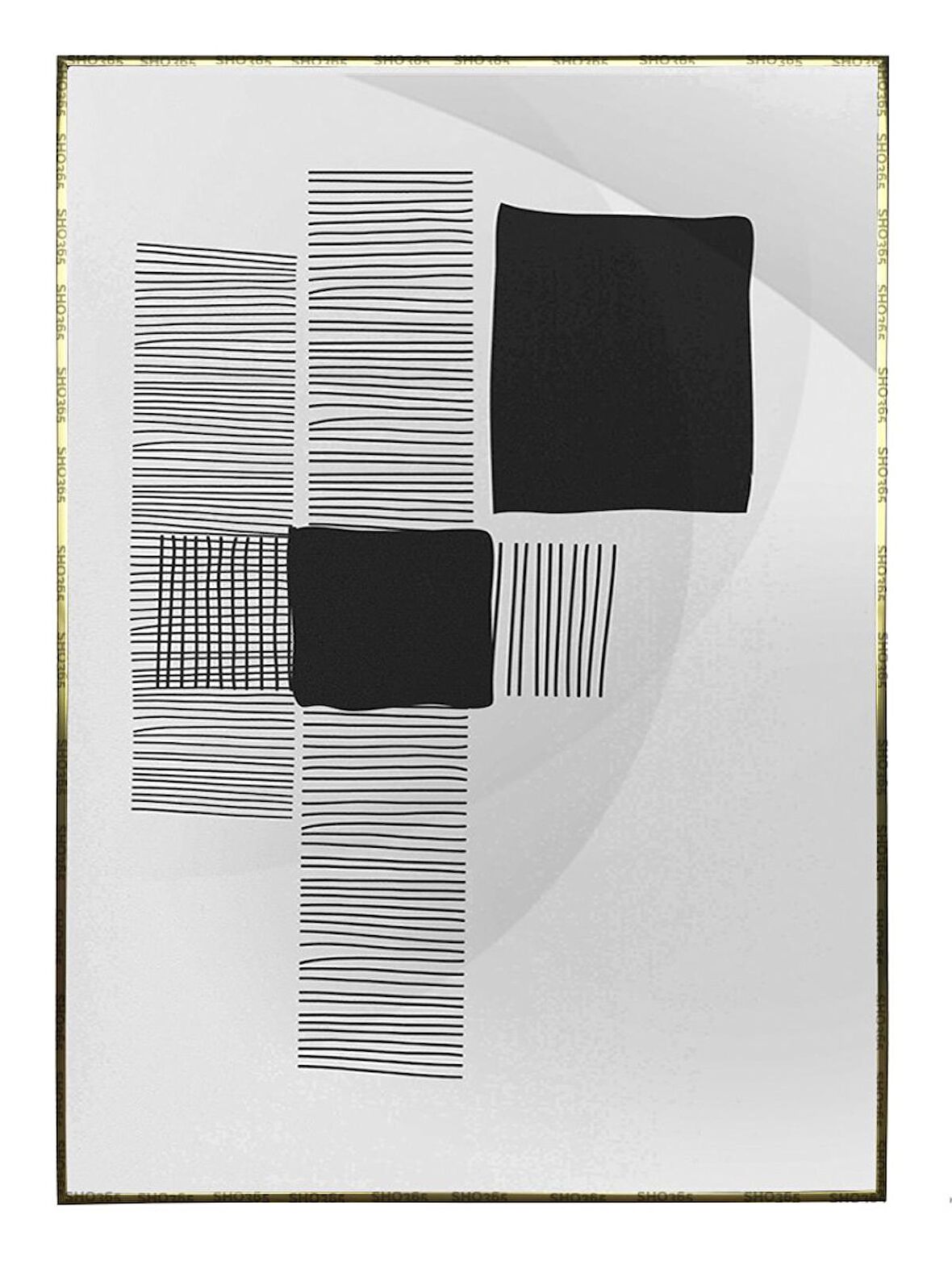 Shop365 Şekiller Çizgiler Gri Siyah Renkler Modern Tablo Çerçeveli P-001882