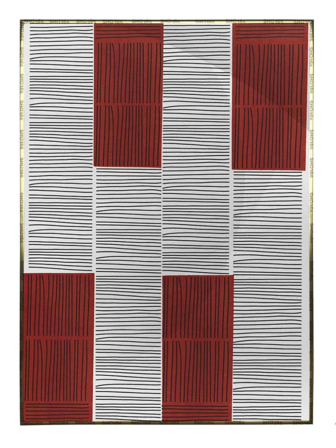 Shop365 Şekiller ve Çizgiler Kırmızı Gri Siyah Renkler Modern Tablo Çerçeveli P-001888