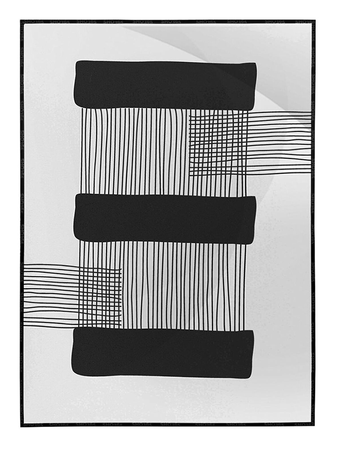 Shop365 Şekiller ve Çizgiler Mavi Gri Siyah Renkler Modern Tablo Çerçeveli P-001907