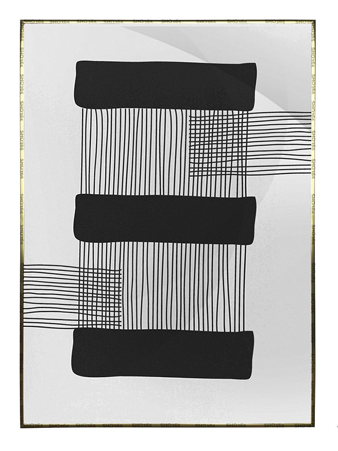 Shop365 Şekiller ve Çizgiler Mavi Gri Siyah Renkler Modern Tablo Çerçeveli P-001907
