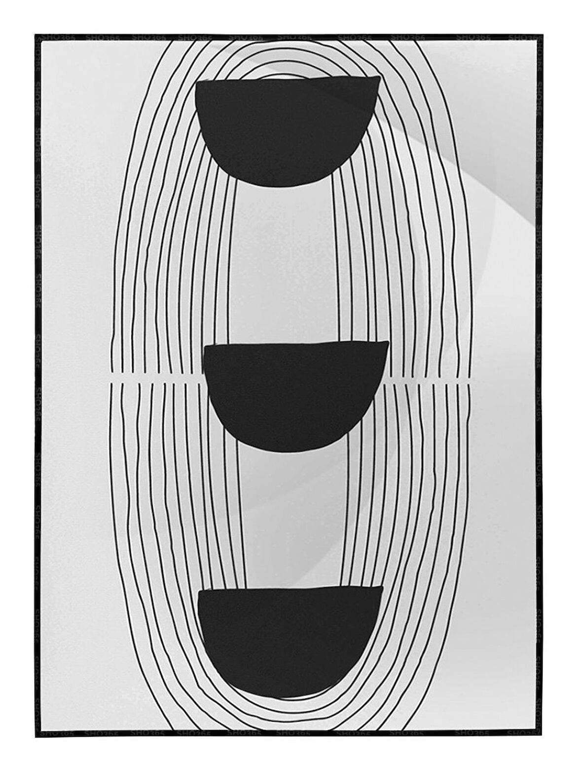 Shop365 Şekiller ve Çizgiler Gri Siyah Renkler Modern Tablo Çerçeveli P-001913