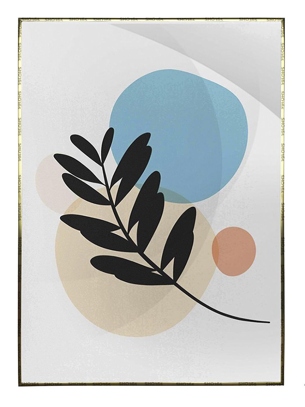 Shop365 Bitki Yapraklar ve Şekiller Modern Tablo Çerçeveli P-001937