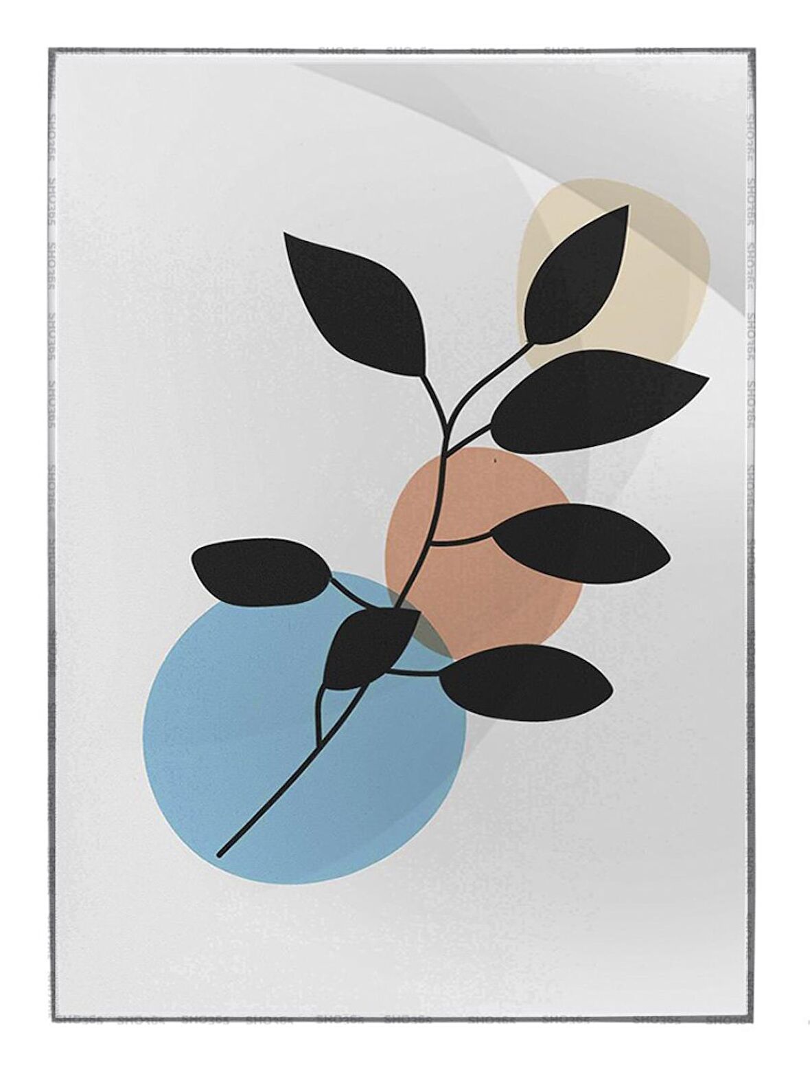 Shop365 Bitki Yapraklar ve Şekiller Modern Tablo Çerçeveli P-001940