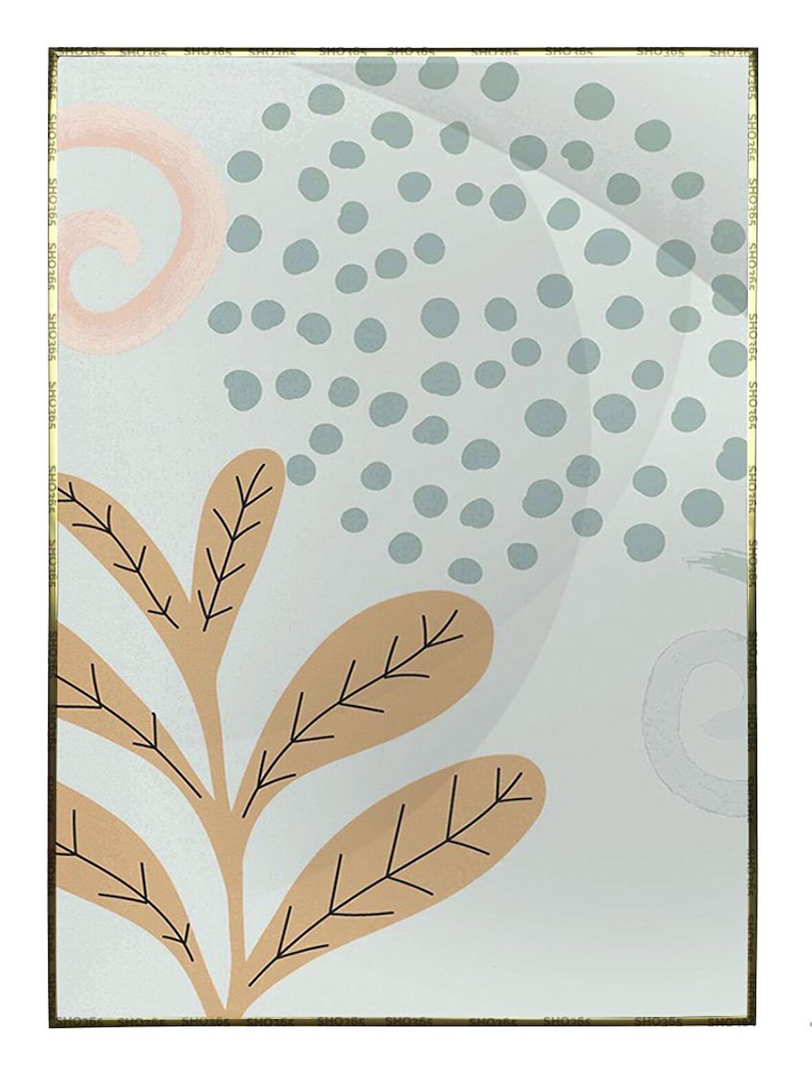 Shop365 Yapraklar ve Şekiller Modern İllüstrasyon Tablo Çerçeveli P-001943