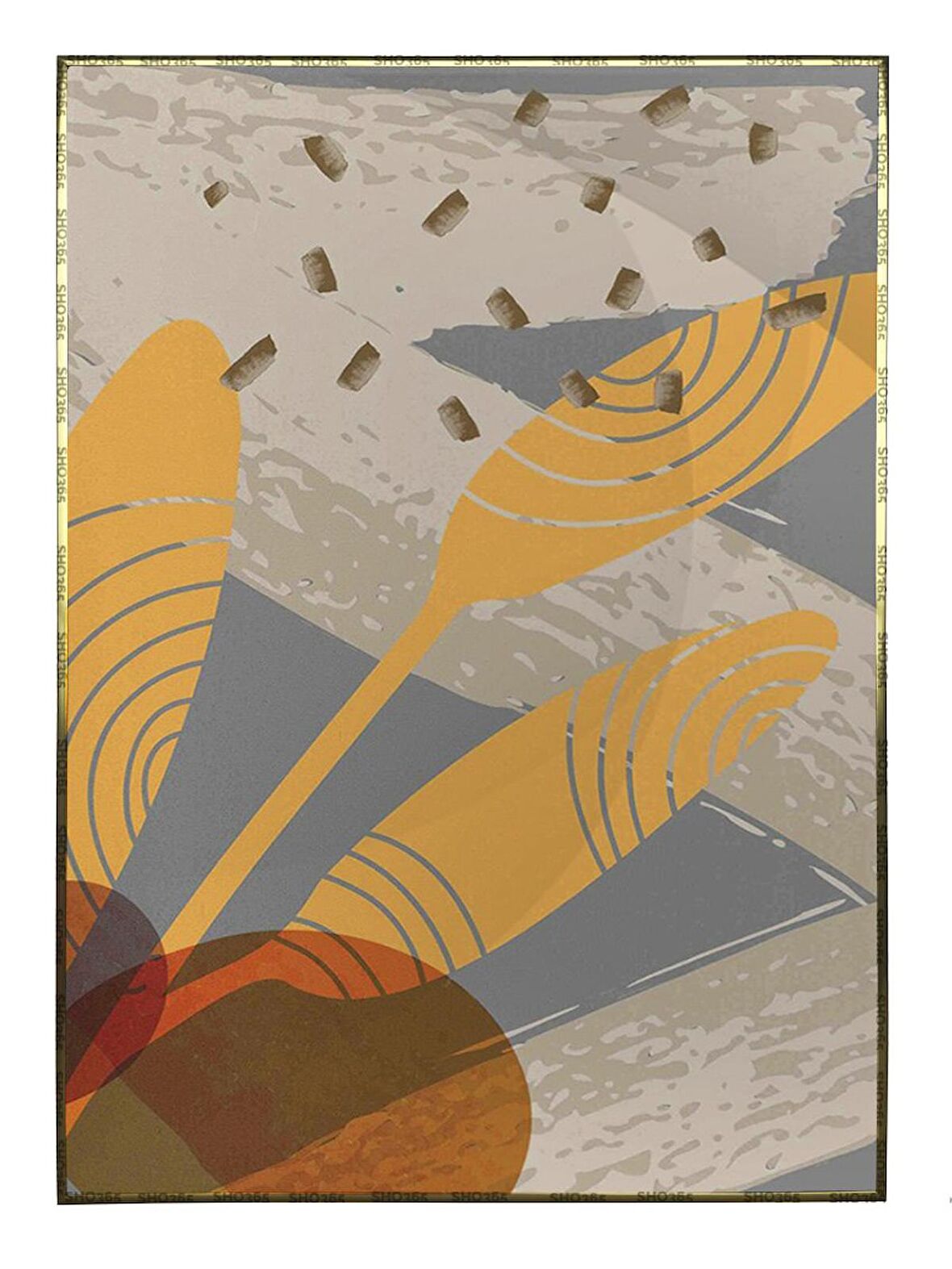 Shop365 Yapraklar ve Şekiller Modern İllüstrasyon Tablo Çerçeveli P-001948