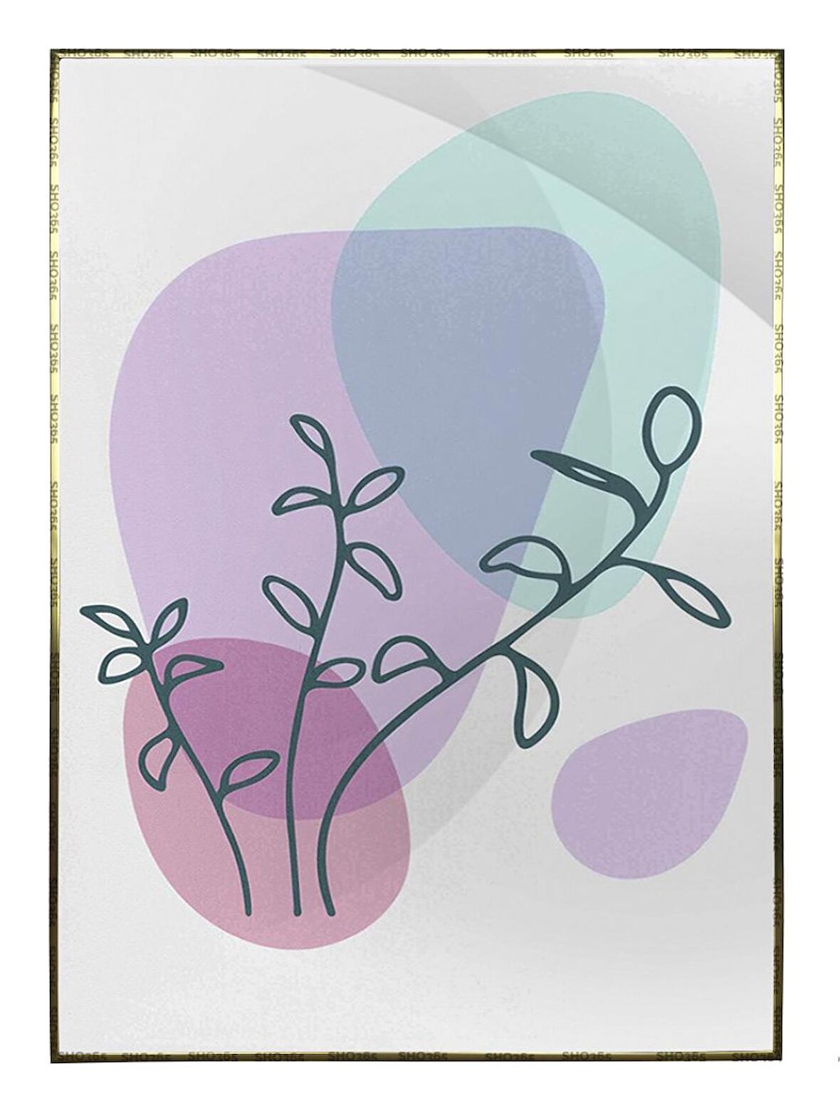 Shop365 Bitki Yapraklar ve Şekiller Modern Tablo Çerçeveli P-002076