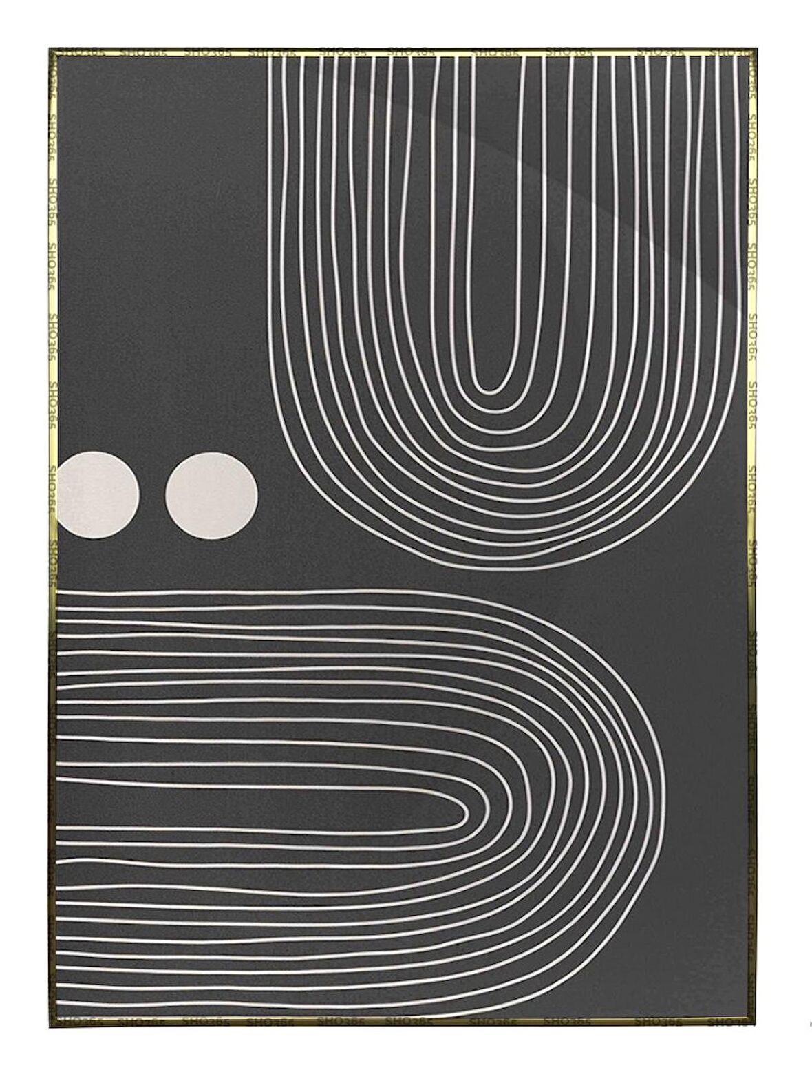 Shop365 Güneş ve Çizgiler Krem Gri Renkler Modern Tablo Çerçeveli P-002126