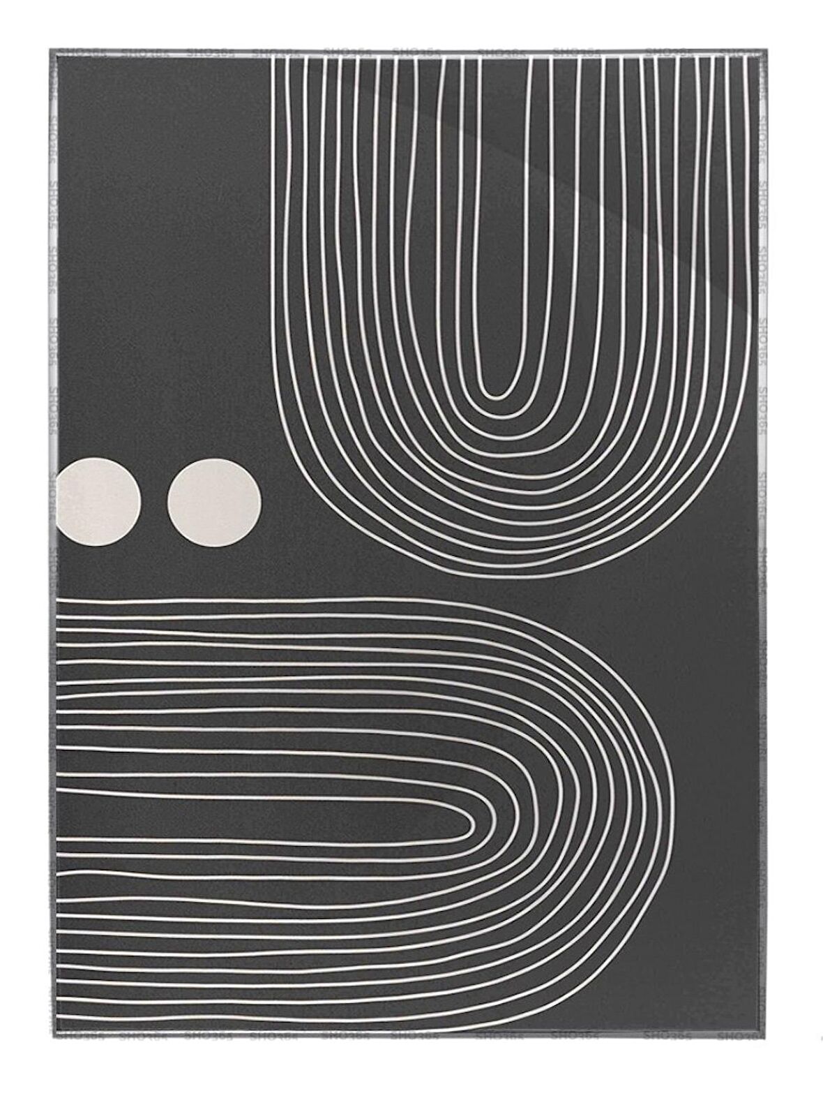 Shop365 Güneş ve Çizgiler Krem Gri Renkler Modern Tablo Çerçeveli P-002126