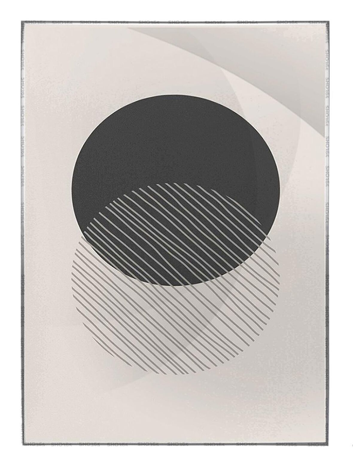 Shop365 Güneş Ay ve Şekiller Krem Gri Renkler Modern Tablo Çerçeveli P-002144