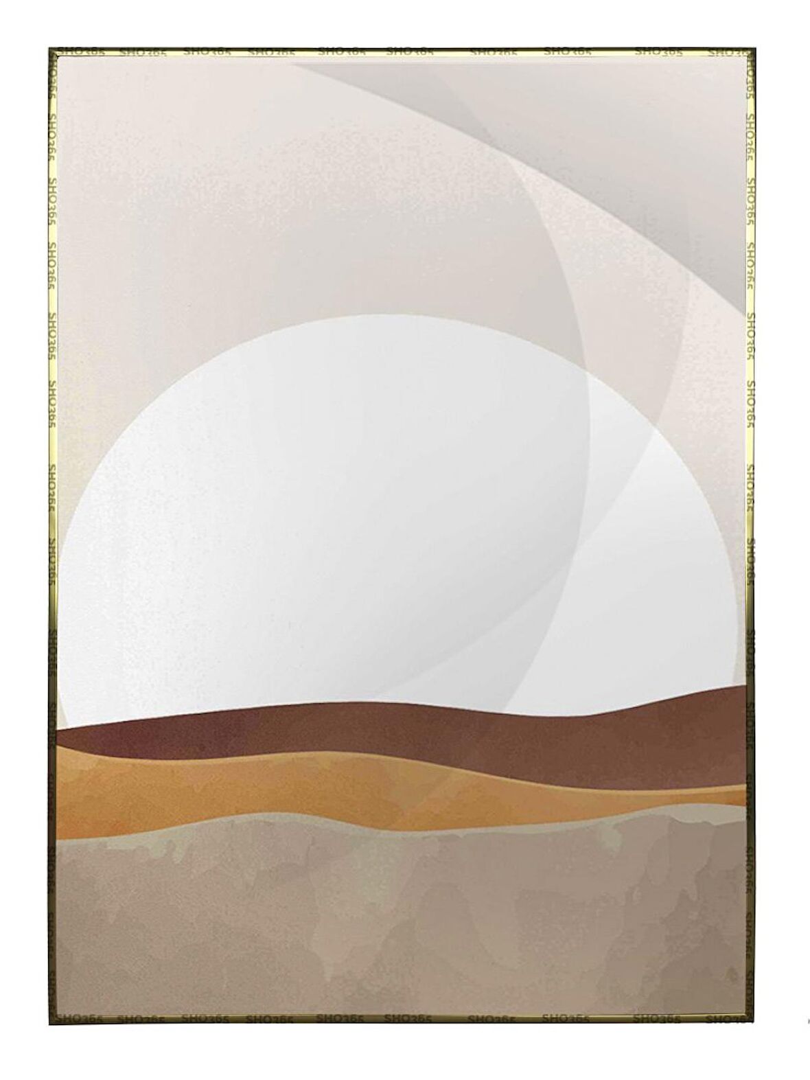 Shop365 Güneş Ay Dağ ve Gökyüzü Sulu Boya Efektli Tablo Çerçeveli P-002198