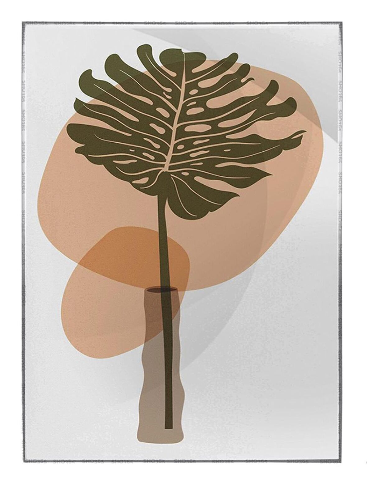 Shop365 Bitki Yapraklar ve Şekiller Modern Tablo Çerçeveli P-002235