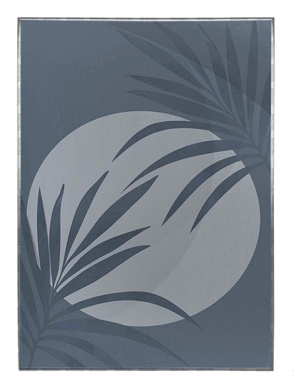 Shop365 Palmiye Yaprakları ve Ay Manzara Mavi Renkler Modern Tablo Çerçeveli P-002259