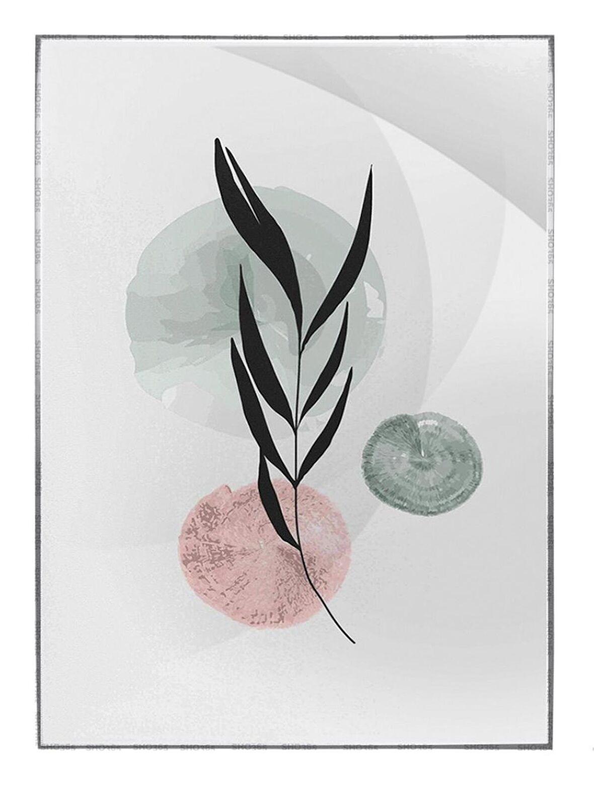 Shop365 Bitki Yapraklar ve Şekiller Modern Tablo Çerçeveli P-002265