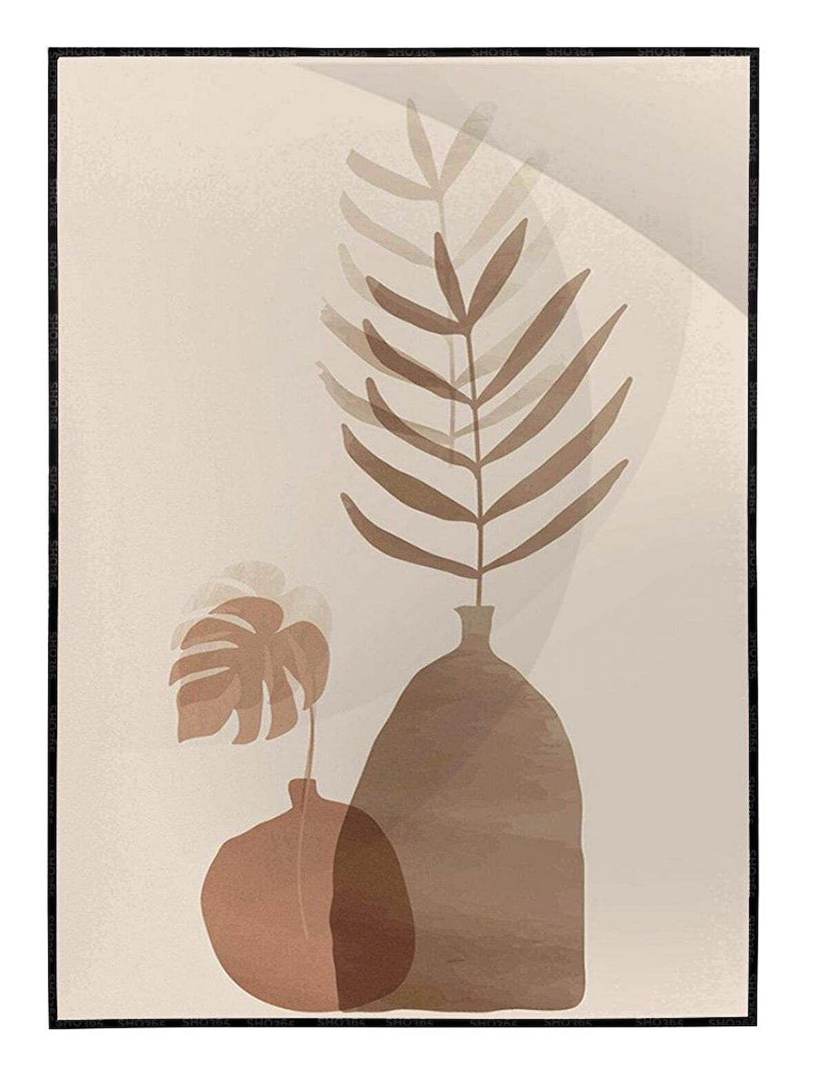 Shop365 Bitki Yapraklar ve Şekiller Modern Tablo Çerçeveli P-002273