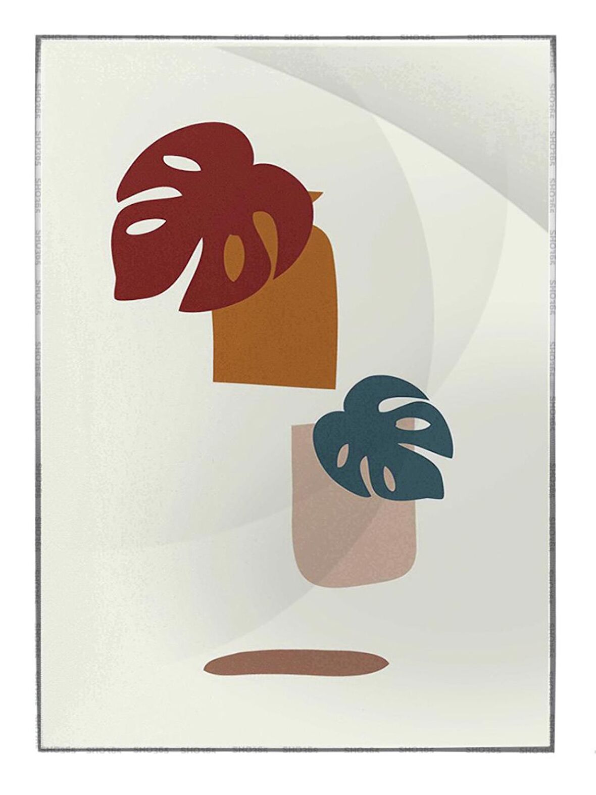 Shop365 Bitki Yapraklar ve Şekiller Modern Tablo Çerçeveli P-002278