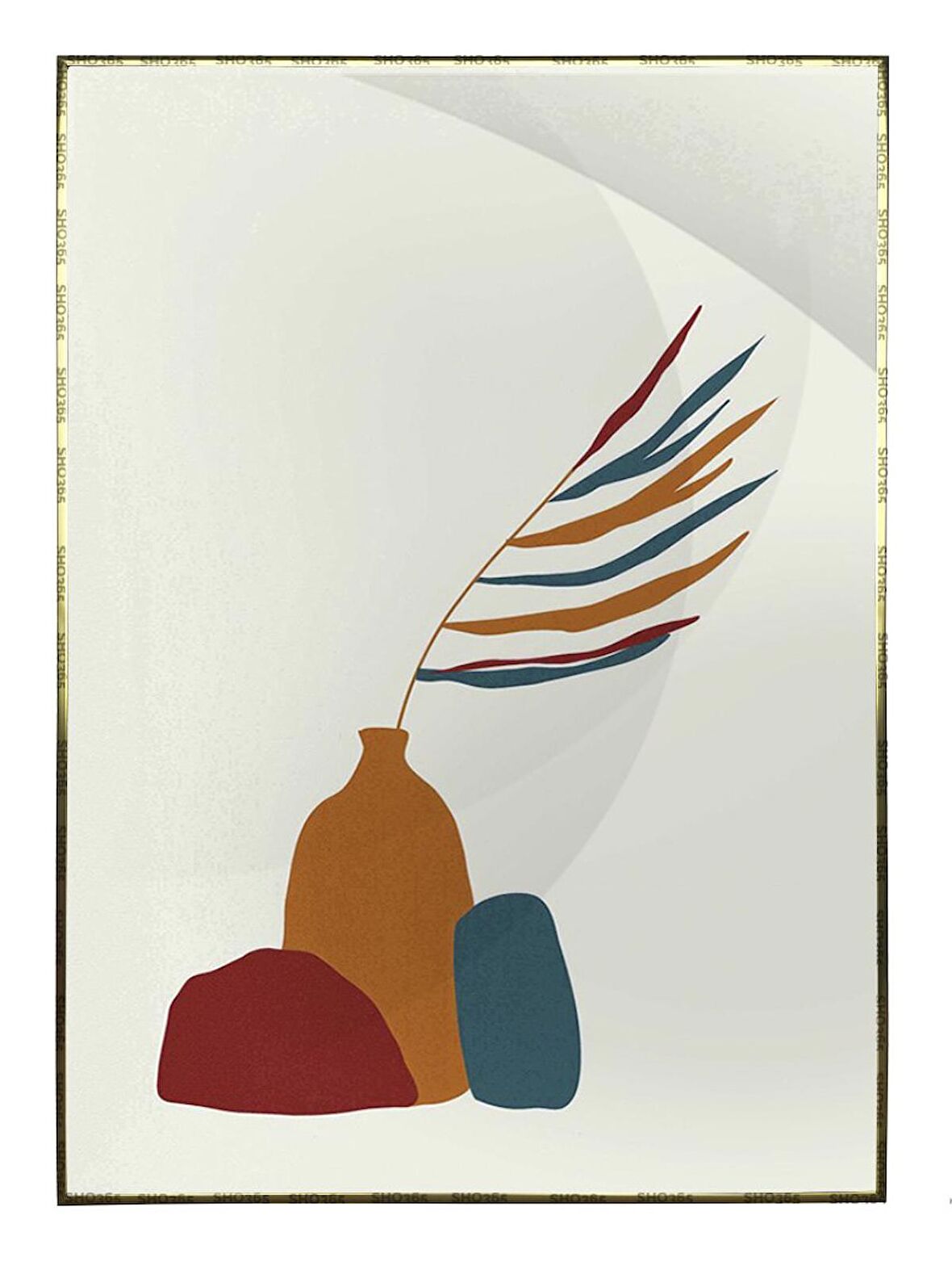 Shop365 Bitki Yapraklar ve Şekiller Modern Tablo Çerçeveli P-002280