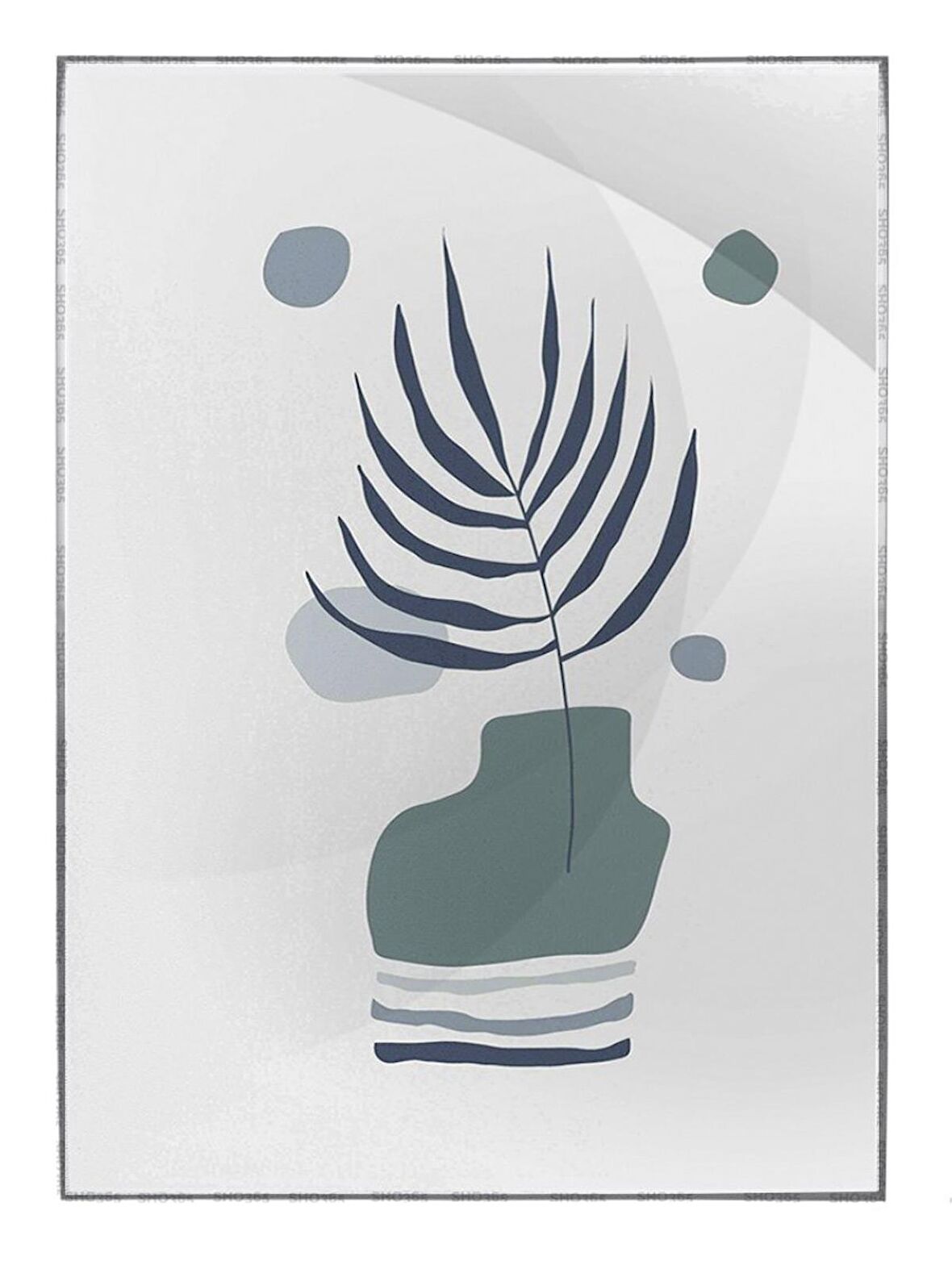 Shop365 Bitki Yapraklar ve Şekiller Modern Tablo Çerçeveli P-002287