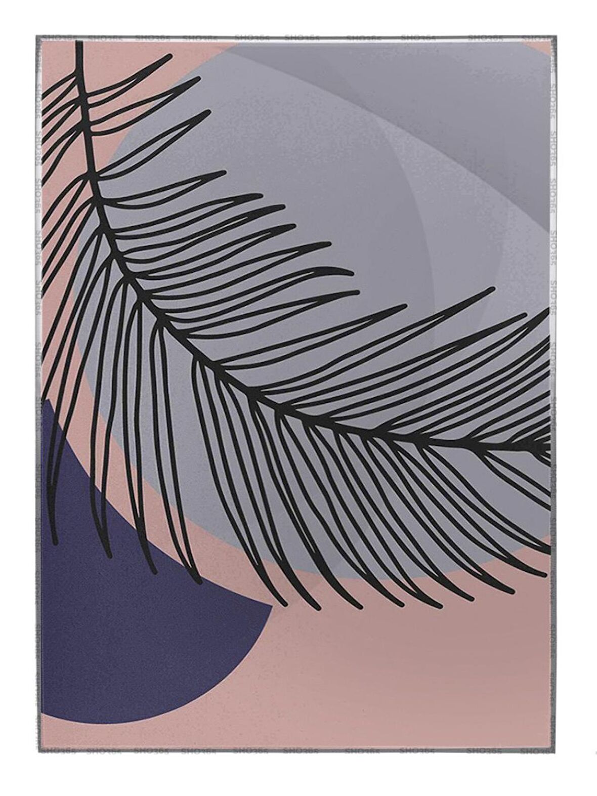Shop365 Palmiye Yaprakları ve Şekiller Pastel Renkler Modern Tablo Çerçeveli P-002294