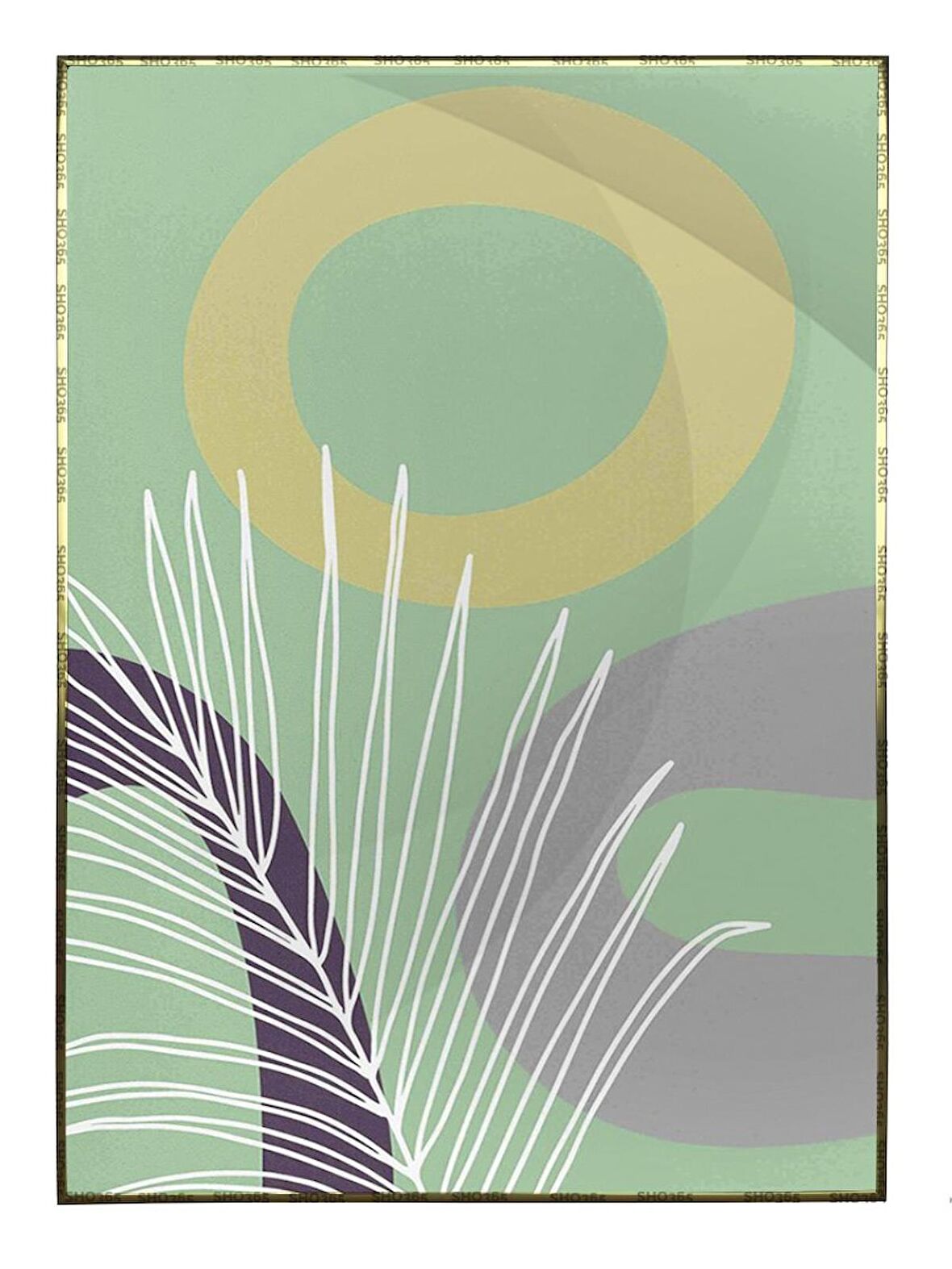 Shop365 Yaprak ve Şekiller Yeşil Renkler Modern Tablo Çerçeveli P-002304