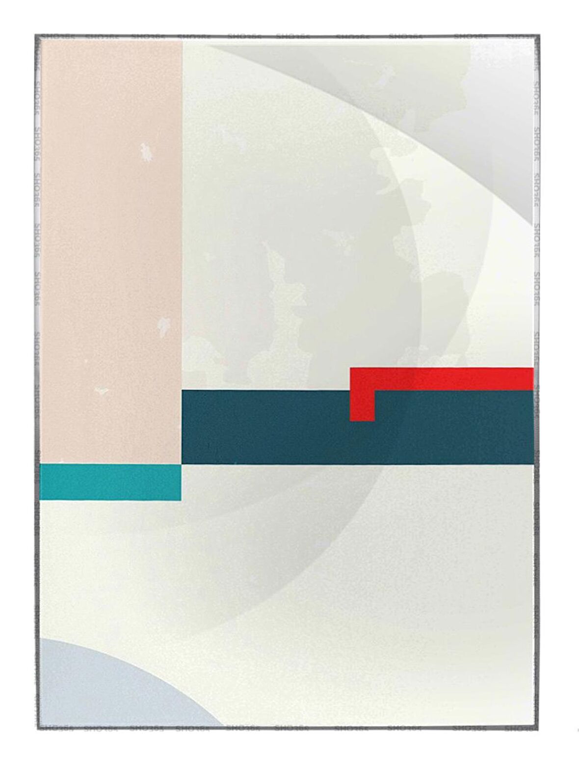 Shop365 Şekiller Krem Mavi Kırmızı Renkler Modern Tablo Çerçeveli P-002440