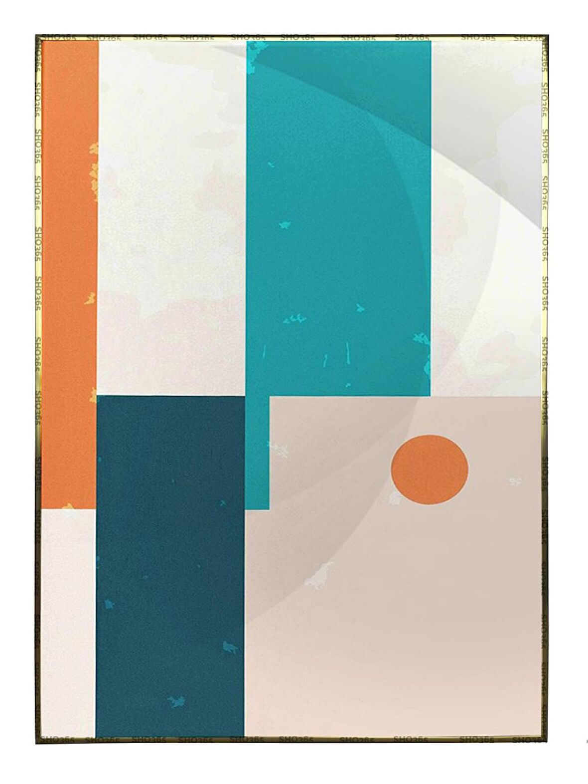 Shop365 Şekiller Mavi Krem Turuncu Renkler Modern Tablo Çerçeveli P-002445
