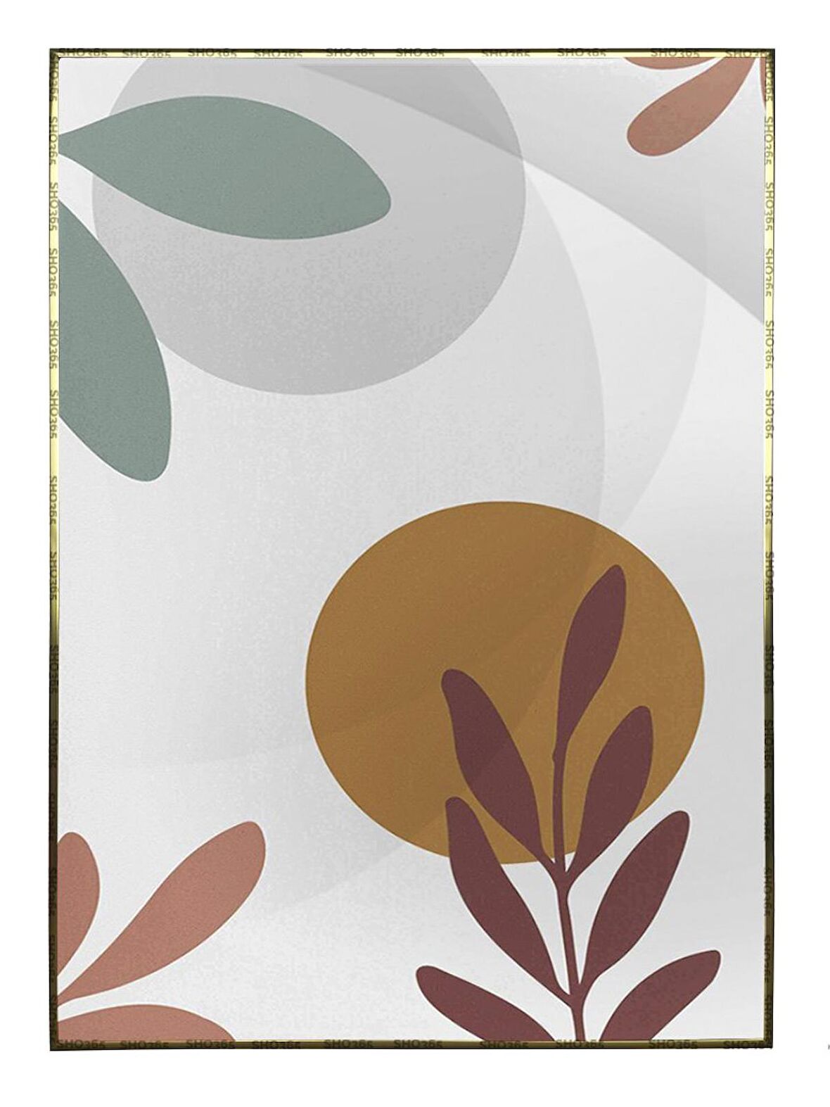 Shop365 Bitki Yapraklar ve Şekiller Modern Tablo Çerçeveli P-002463