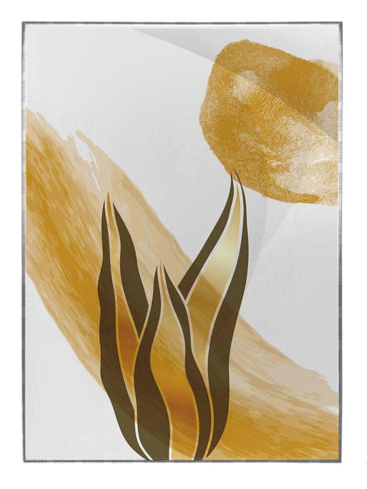 Shop365 Altın Gold Renkli Yapraklar ve Şekiller Modern Tablo Çerçeveli P-002517