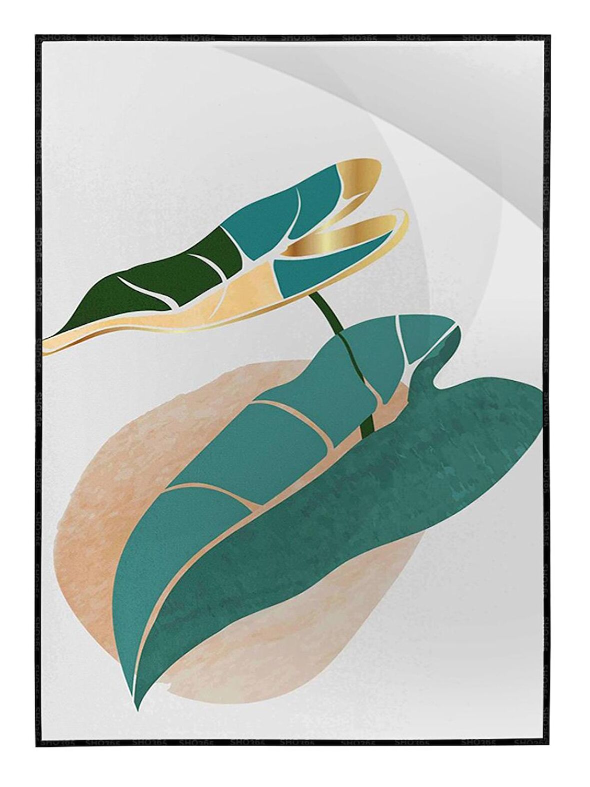 Shop365 Altın Gold Renkli Yapraklar ve Şekiller Modern Tablo Çerçeveli P-002526