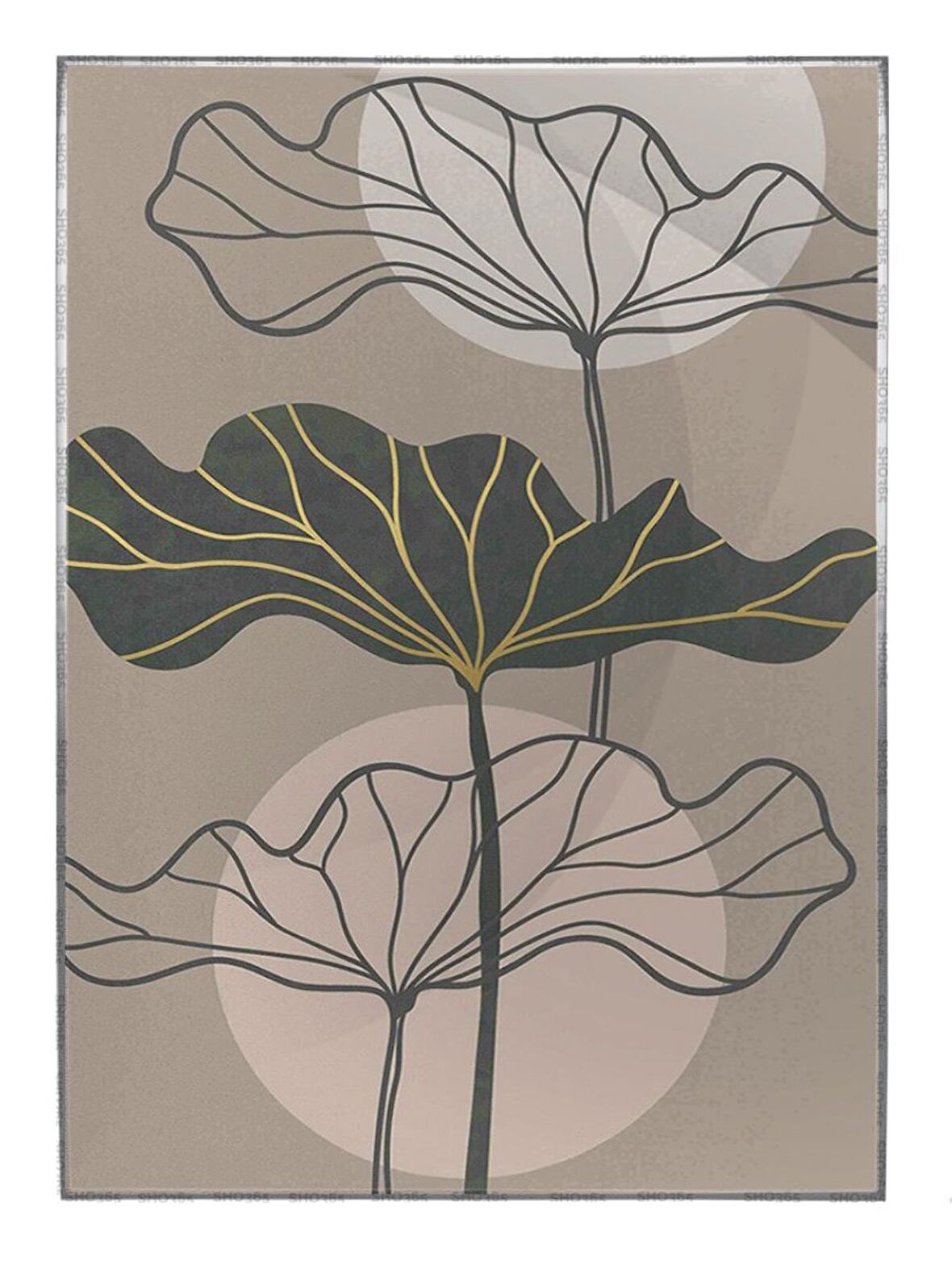 Shop365 Nilüfer Çiçek Gold Altın Pastel Renkler Modern İllüstrasyon Tablo Çerçeveli P-002577