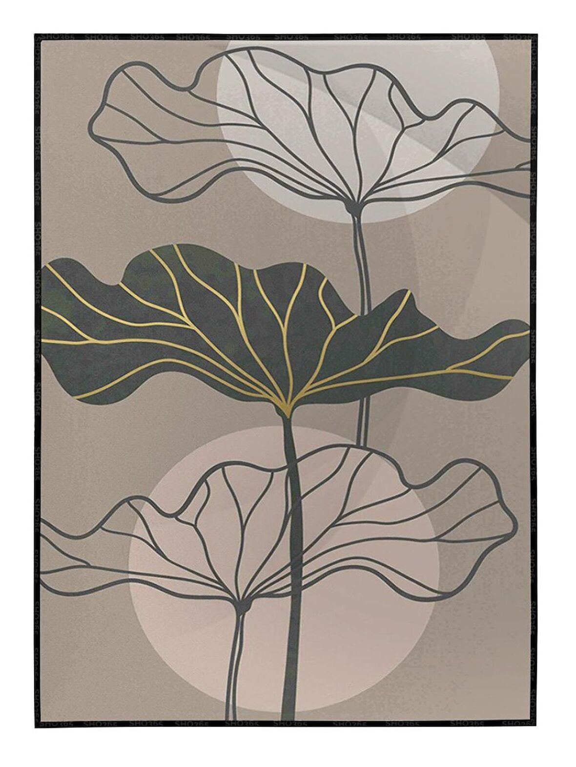 Shop365 Nilüfer Çiçek Gold Altın Pastel Renkler Modern İllüstrasyon Tablo Çerçeveli P-002577